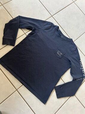 Vineyard Vines Navy Long Sleeve Pocket Shirt with Sleeve Logo